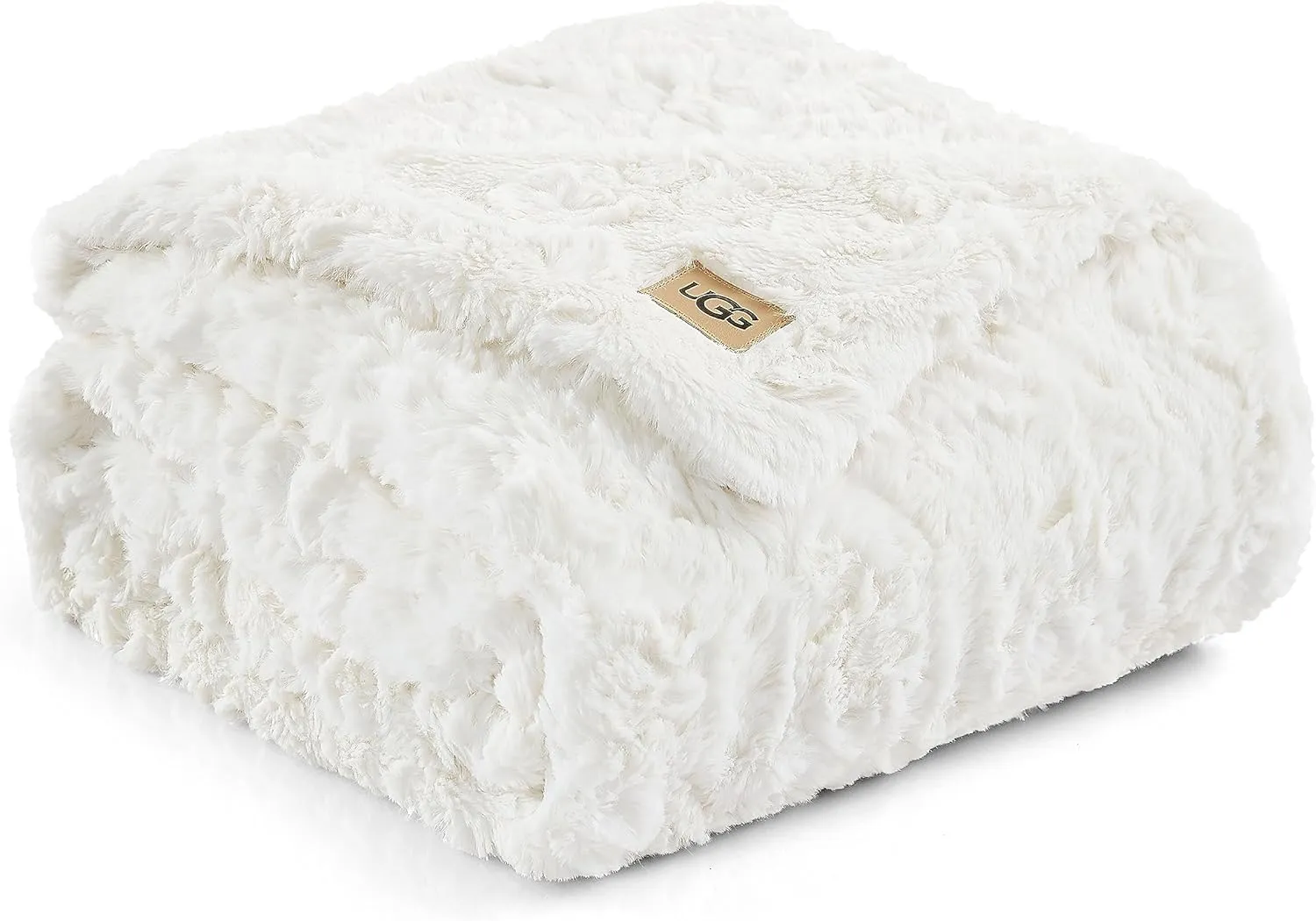 UGG Adalee Faux Fur Throw Blanket Luxury Lightweight Cozy Soft Throw for Couch Bed or Chair Hypoallergenic Machine Washable Double-Sided Fluffy Blanket Home Decor, 50-inch x 70-inch, Natural White