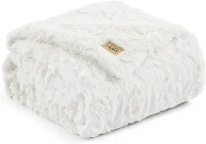UGG Adalee Faux Fur Throw Blanket Luxury Lightweight Cozy Soft Throw for Couch Bed or Chair Hypoallergenic Machine Washable Double-Sided Fluffy Blanket Home Decor, 50-inch x 70-inch, Natural White