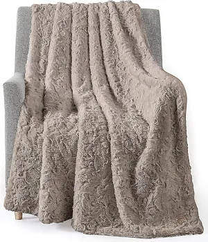UGG Adalee Faux Fur Throw Blanket Luxury Lightweight Cozy Soft Throw for Couch Bed or Chair Hypoallergenic Machine Washable Double-Sided Fluffy Blanket Home Decor, 50-inch x 70-inch, Oyster Brown