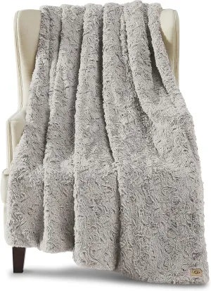UGG Adalee Faux Fur Throw Blanket Luxury Lightweight Cozy Soft Throw for Couch Bed or Chair Hypoallergenic Machine Washable Double-Sided Fluffy Blanket Home Decor, 50-inch x 70-inch, Seal Grey