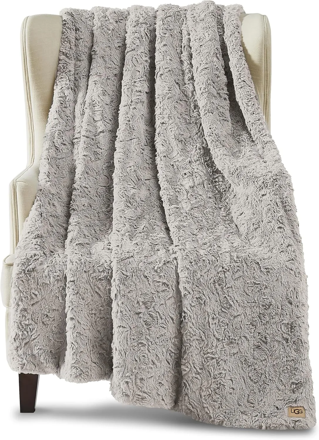 UGG Adalee Faux Fur Throw Blanket Luxury Lightweight Cozy Soft Throw for Couch Bed or Chair Hypoallergenic Machine Washable Double-Sided Fluffy Blanket Home Decor, 50-inch x 70-inch, Seal Grey