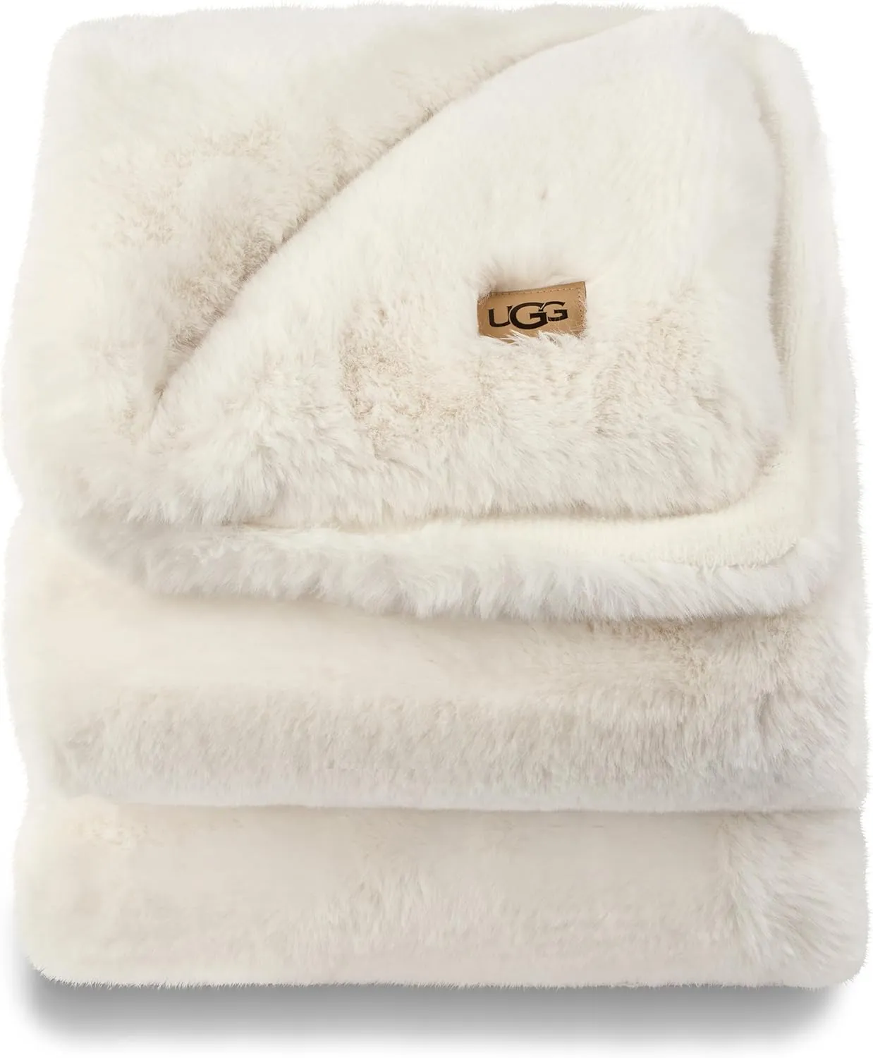 UGG Euphoria Plush Faux Fur Throw Blanket Medium Weight Reversible Luxury Soft Throw for Couch Bed or Chair Hypoallergenic Machine Washable Home Decor Fluffy Blanket, 50-inch x 70-inch, White Snow