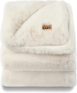 UGG Euphoria Plush Faux Fur Throw Blanket Medium Weight Reversible Luxury Soft Throw for Couch Bed or Chair Hypoallergenic Machine Washable Home Decor Fluffy Blanket, 50-inch x 70-inch, White Snow