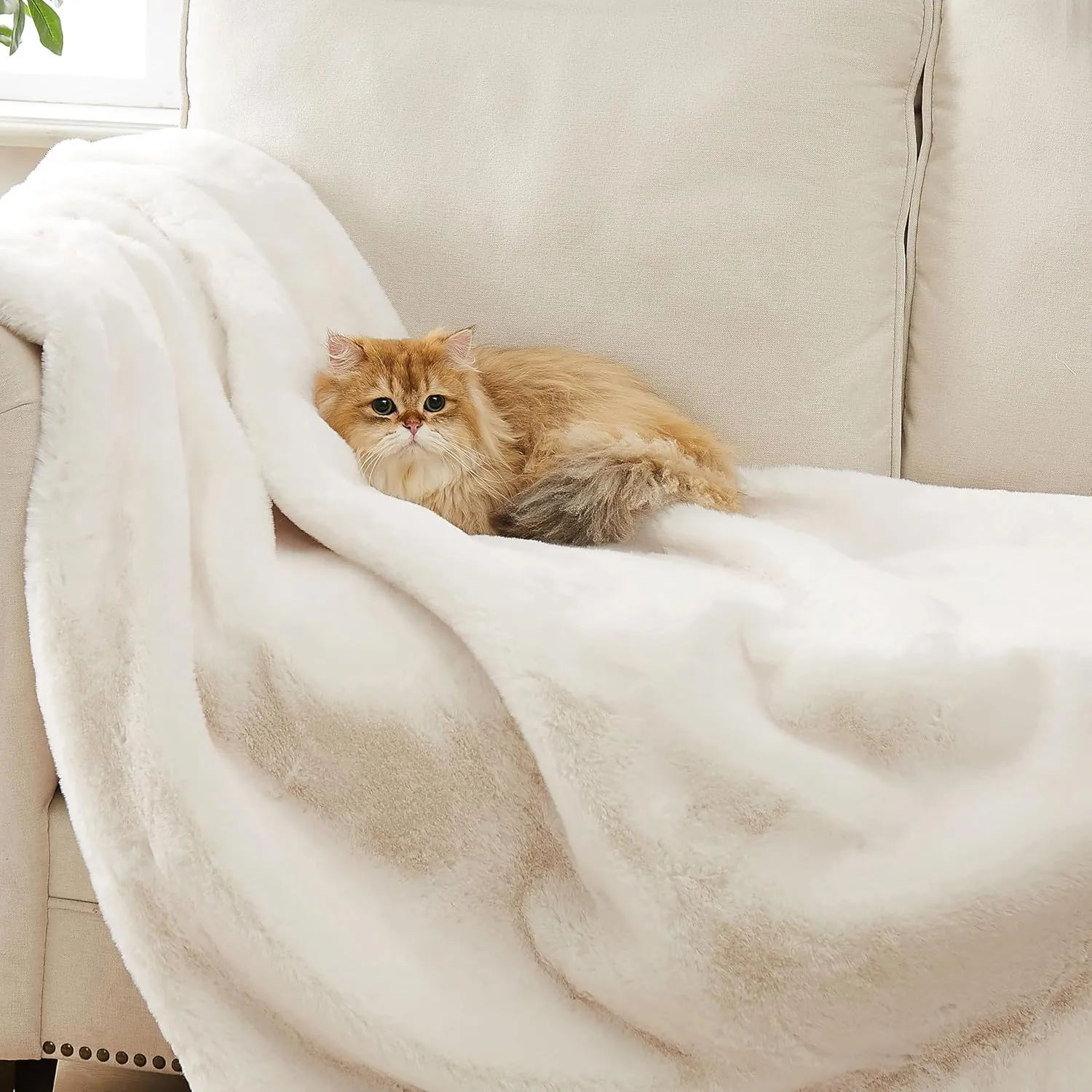 UGG Euphoria Plush Faux Fur Throw Blanket Medium Weight Reversible Luxury Soft Throw for Couch Bed or Chair Hypoallergenic Machine Washable Home Decor Fluffy Blanket, 50-inch x 70-inch, White Snow