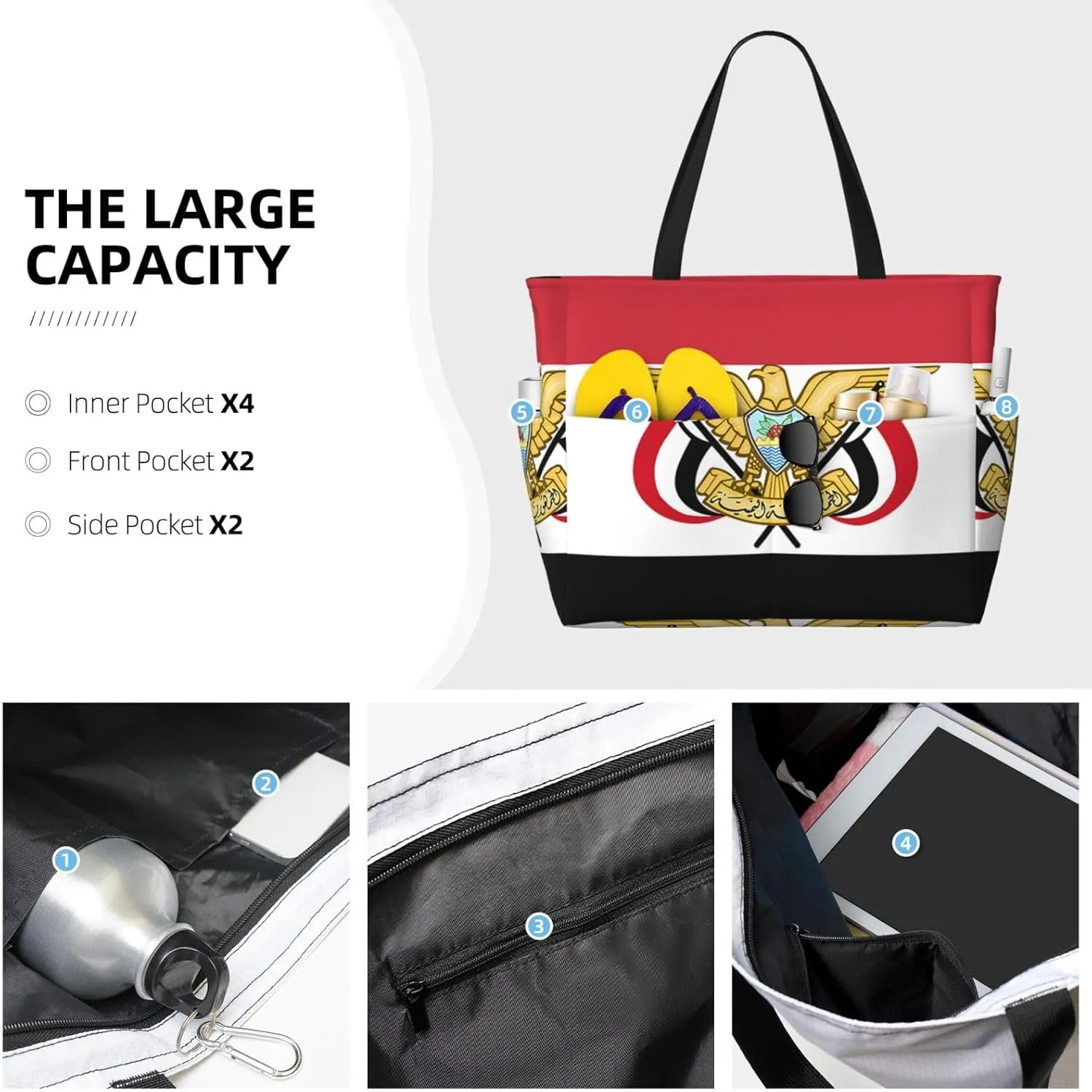 Ukraine American Friendship Tote Bag With 8 Storage Pockets Top Zip Shoulder Bag Handbag For Travel Work Women