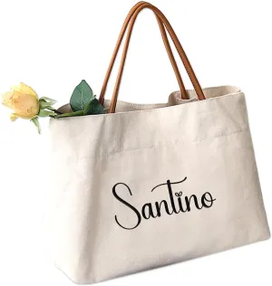Ulico Personalized Tote Bag For Women, Large Canvas Shoulder Mom Bag Leather Handles,Reusable Grocery Bags for Vacation, Shopping