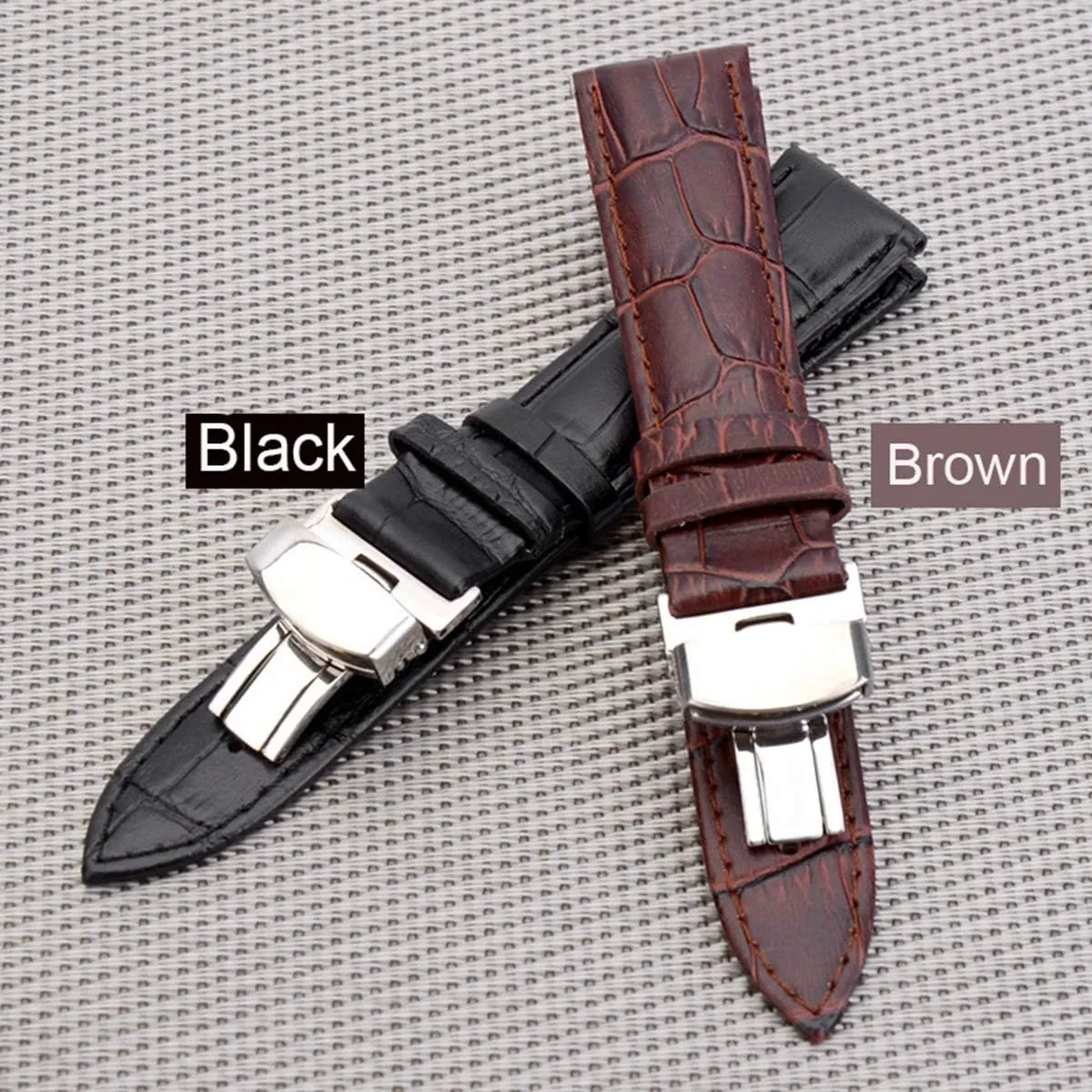 Universal Strap,18/24mm Women Men Watch Band Strap Butterfly Pattern Deployant Clasp Buckle Leather Watchband(Black,24mm)