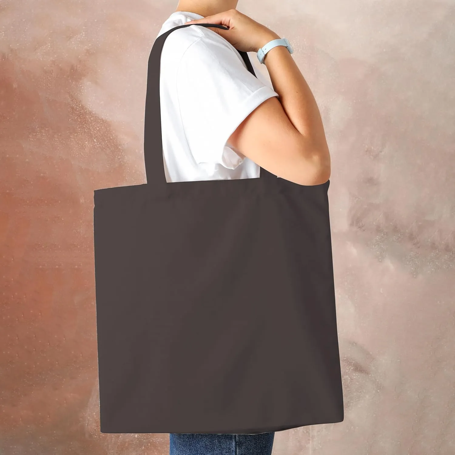 Urban Villa 24 Pack Reusable Grocery Bags 15’’x16’’ with 27’’ long Handle Grey Color 100% Cotton Tote Bags Medium Weight Grocery Shopping Cloth Bags Great Choice for Promotion Gift DIY Advertising