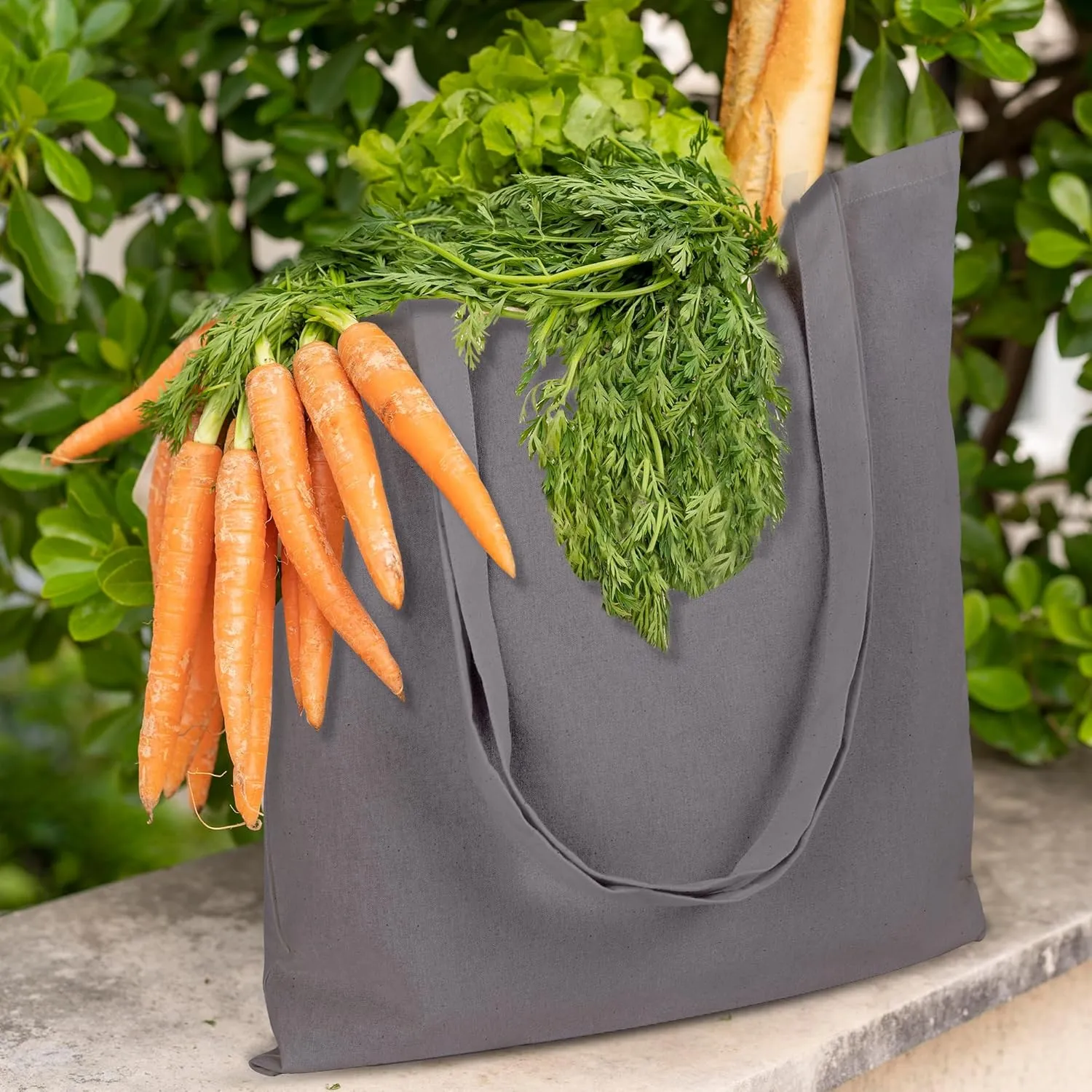 Urban Villa 24 Pack Reusable Grocery Bags 15’’x16’’ with 27’’ long Handle Grey Color 100% Cotton Tote Bags Medium Weight Grocery Shopping Cloth Bags Great Choice for Promotion Gift DIY Advertising