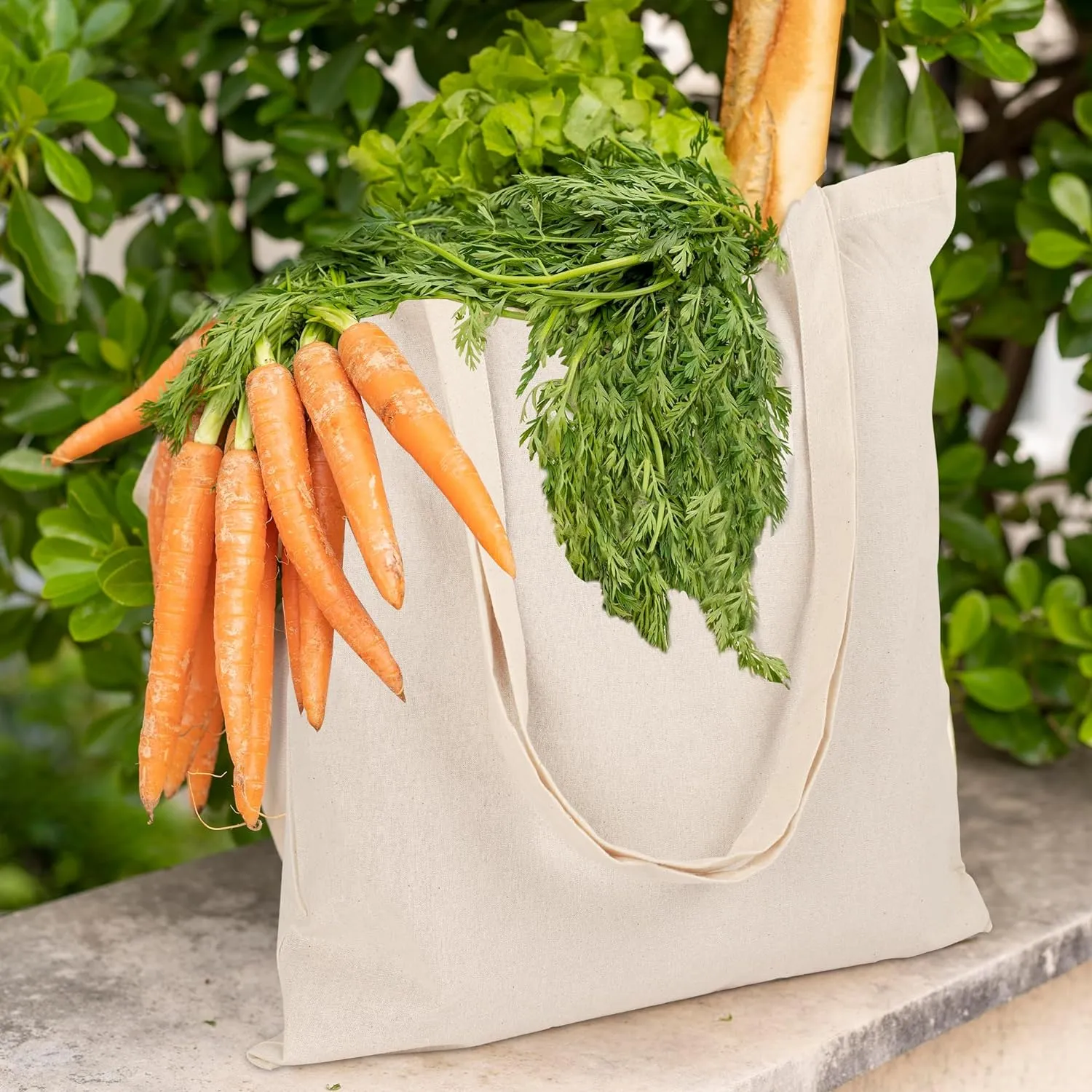 Urban Villa 24 Pack Reusable Grocery Bags 15’’x16’’ with 27’’ long Handle Natural Color 100% Cotton Tote Bags Medium Weight Grocery Shopping Cloth Bags Great Choice for Promotion Gift DIY Advertising