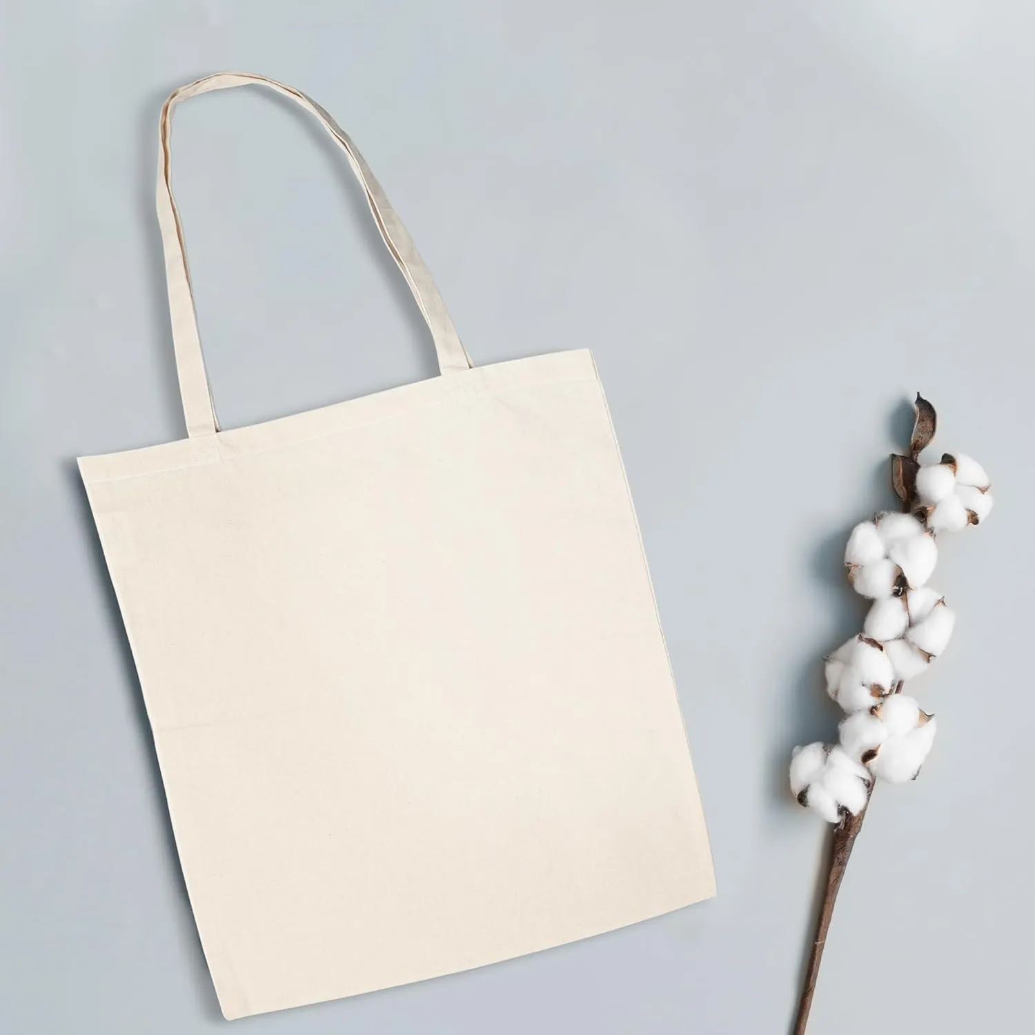 Urban Villa 24 Pack Reusable Grocery Bags 15’’x16’’ with 27’’ long Handle Natural Color 100% Cotton Tote Bags Medium Weight Grocery Shopping Cloth Bags Great Choice for Promotion Gift DIY Advertising