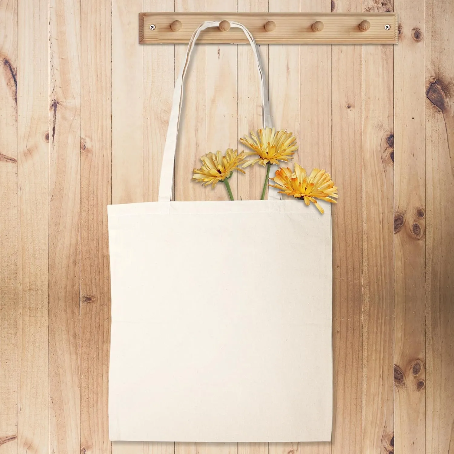 Urban Villa 24 Pack Reusable Grocery Bags 15’’x16’’ with 27’’ long Handle Natural Color 100% Cotton Tote Bags Medium Weight Grocery Shopping Cloth Bags Great Choice for Promotion Gift DIY Advertising