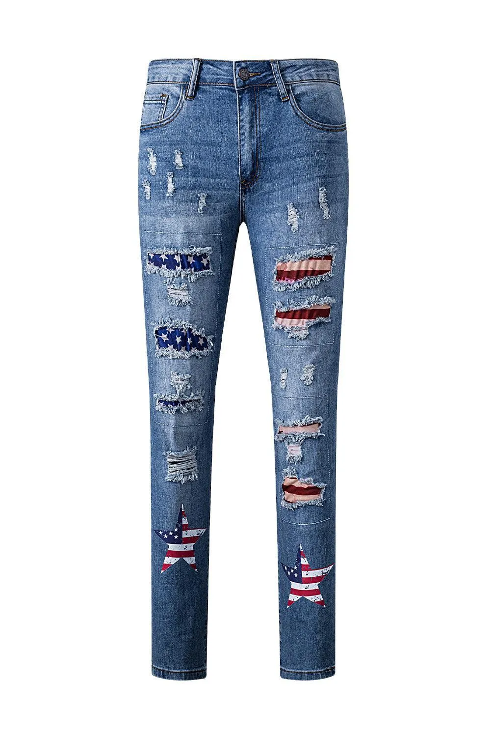 US American Flag Graphic Distressed Denim