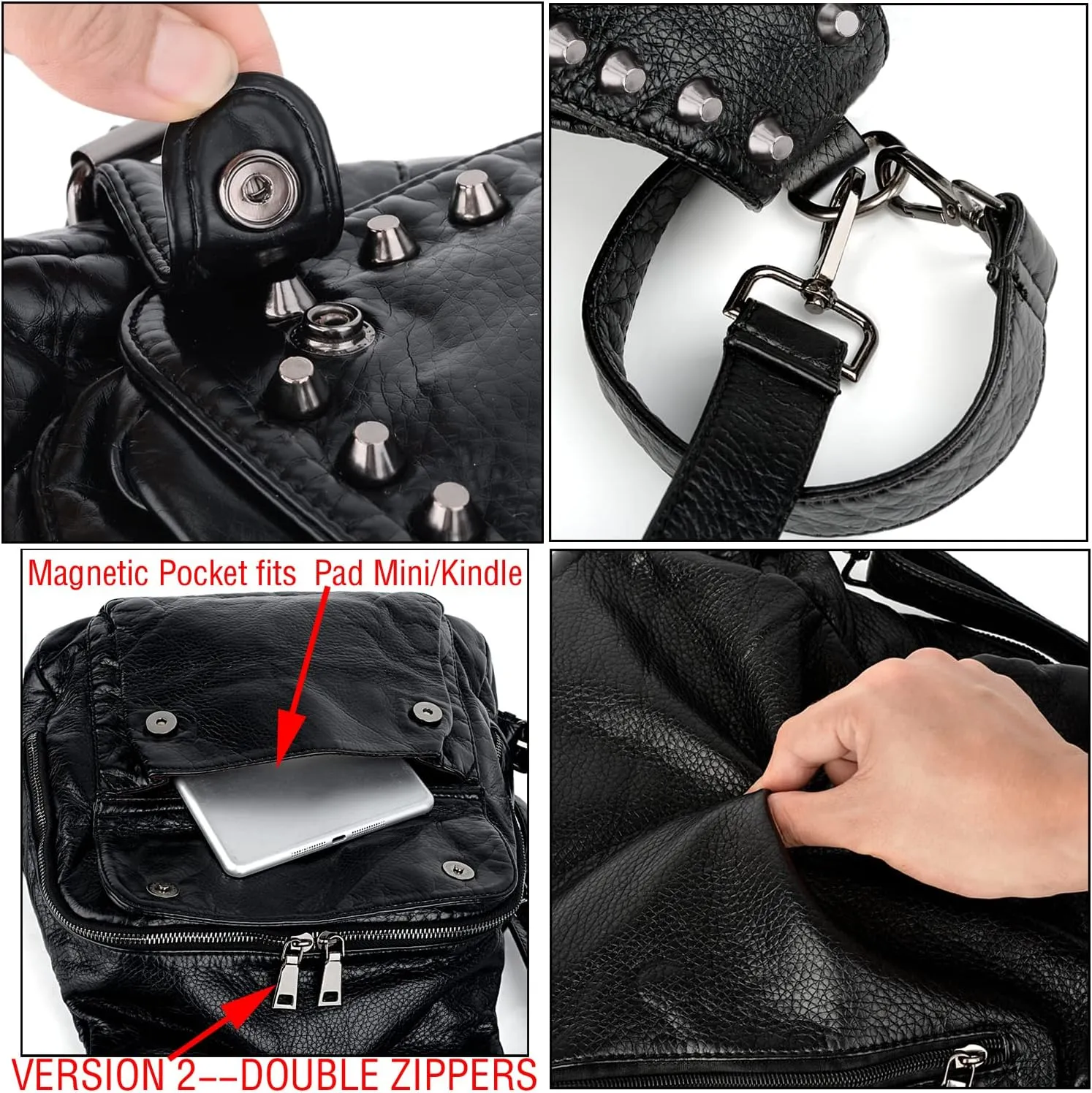 UTO Women Backpack Purse PU Washed Leather Rivet Studded Convertible Ladies Rucksack Shoulder Bag