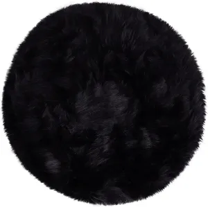 uxcell Faux Fur Round Rug,Fluffy Area Mat,Fluff Rugs for Bedroom Floor Sofa Living Room 2 x 2 Feet Black