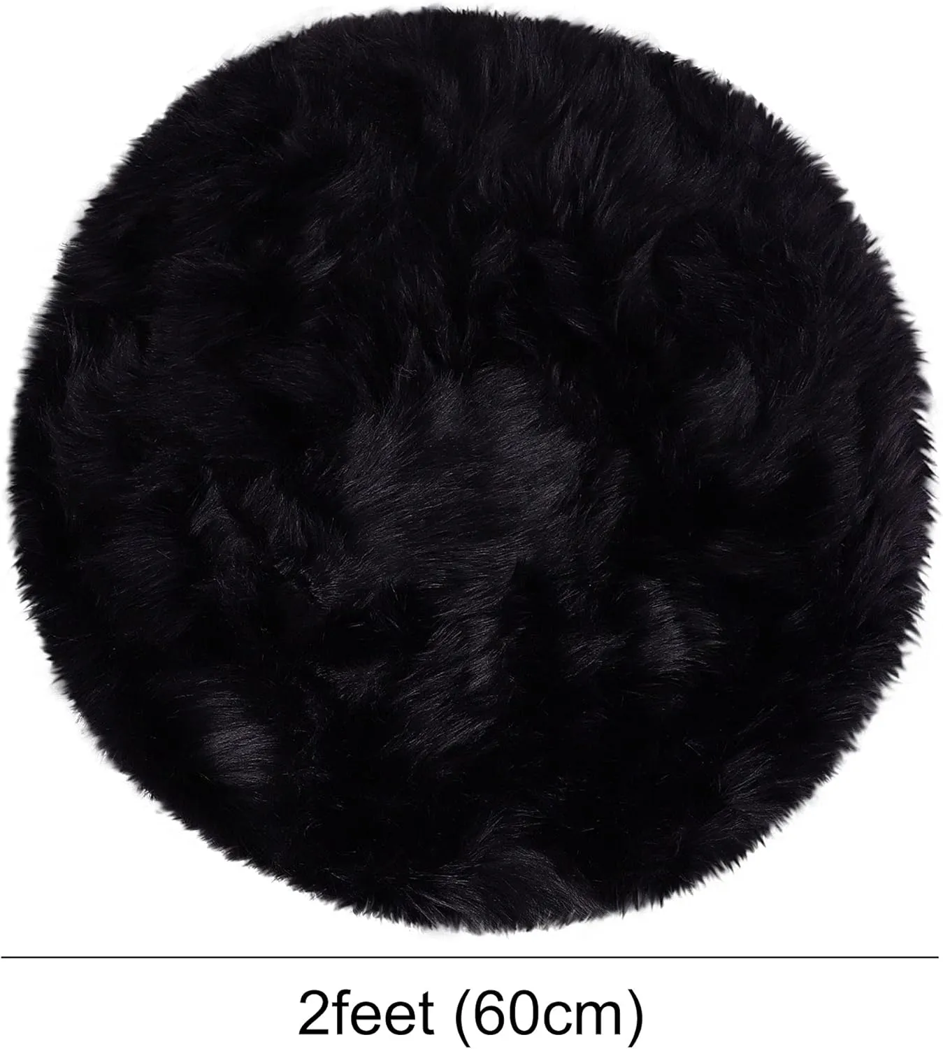 uxcell Faux Fur Round Rug,Fluffy Area Mat,Fluff Rugs for Bedroom Floor Sofa Living Room 2 x 2 Feet Black