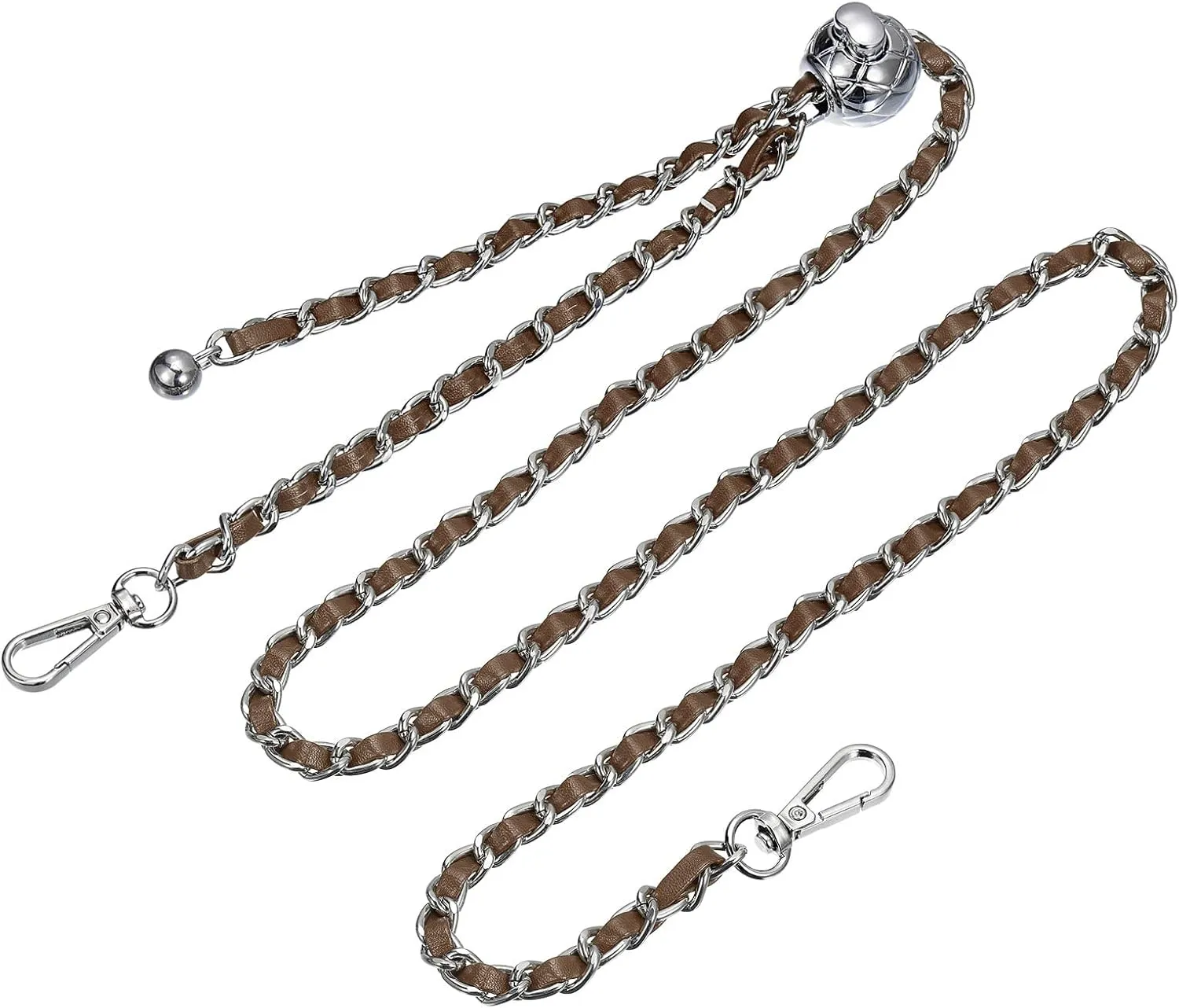 uxcell Purse Chain Strap, 47 Inch Leather Iron Chain Strap Adjustable Handbag Chains Cross Body Replacement for Wallets Clutch Bags Deep Brown/Silver Tone