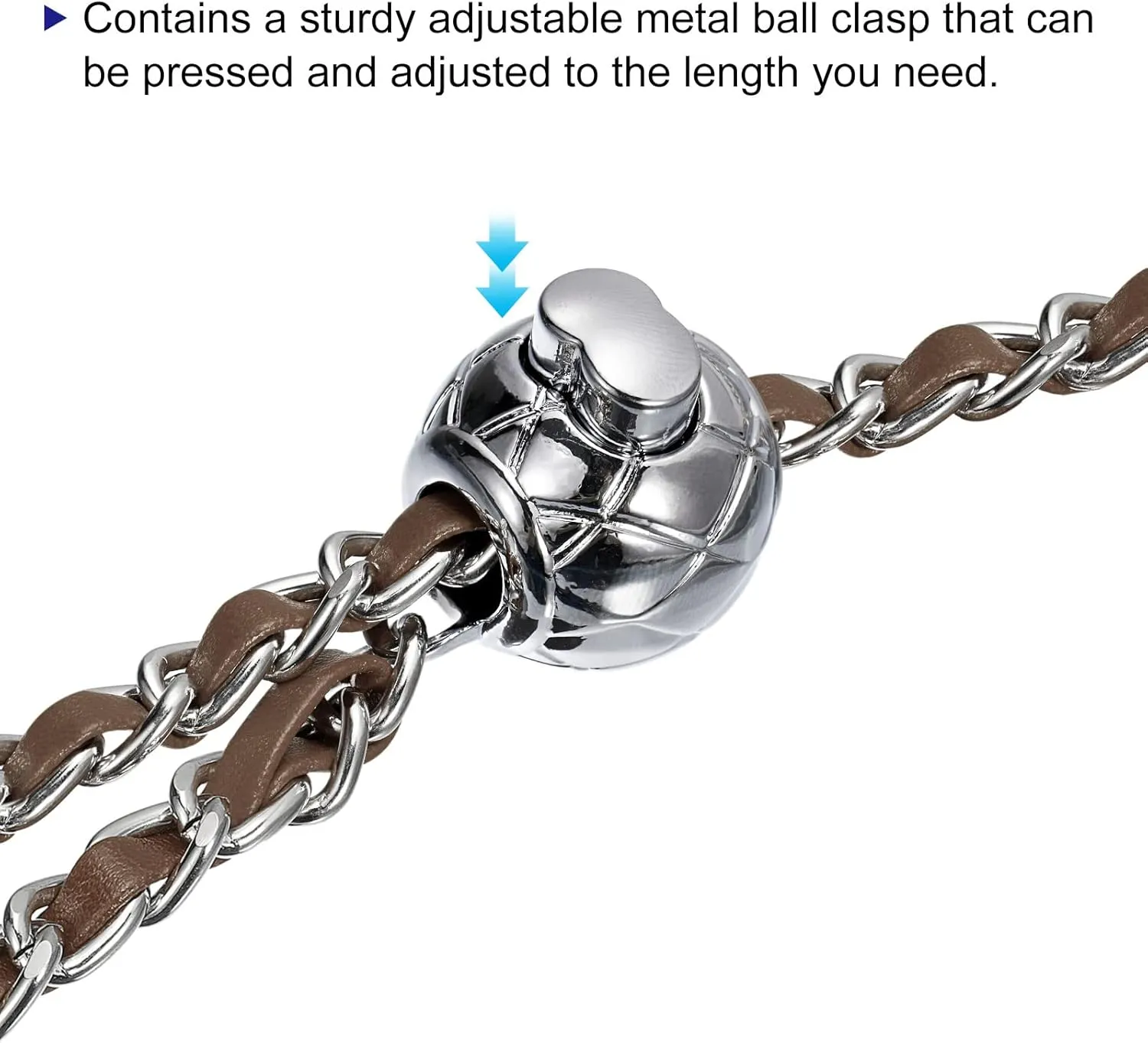 uxcell Purse Chain Strap, 47 Inch Leather Iron Chain Strap Adjustable Handbag Chains Cross Body Replacement for Wallets Clutch Bags Deep Brown/Silver Tone