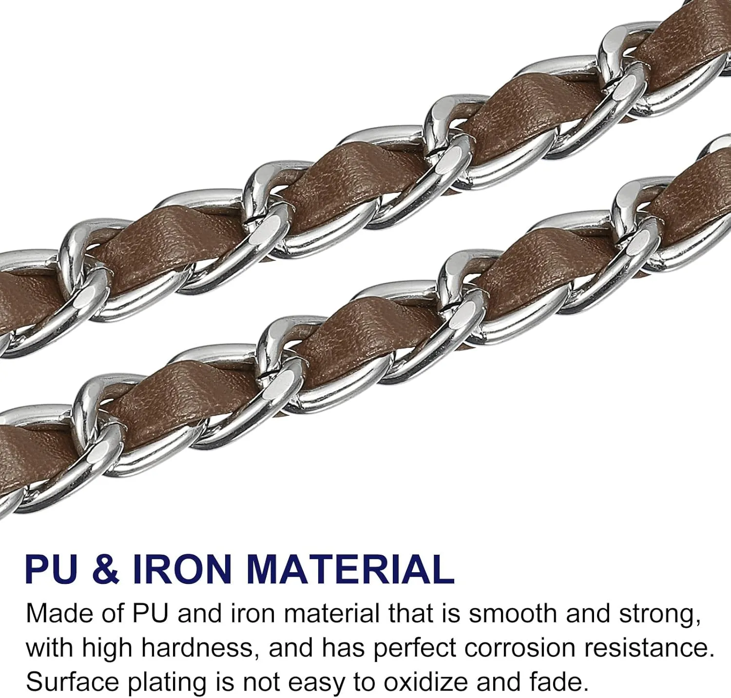 uxcell Purse Chain Strap, 47 Inch Leather Iron Chain Strap Adjustable Handbag Chains Cross Body Replacement for Wallets Clutch Bags Deep Brown/Silver Tone