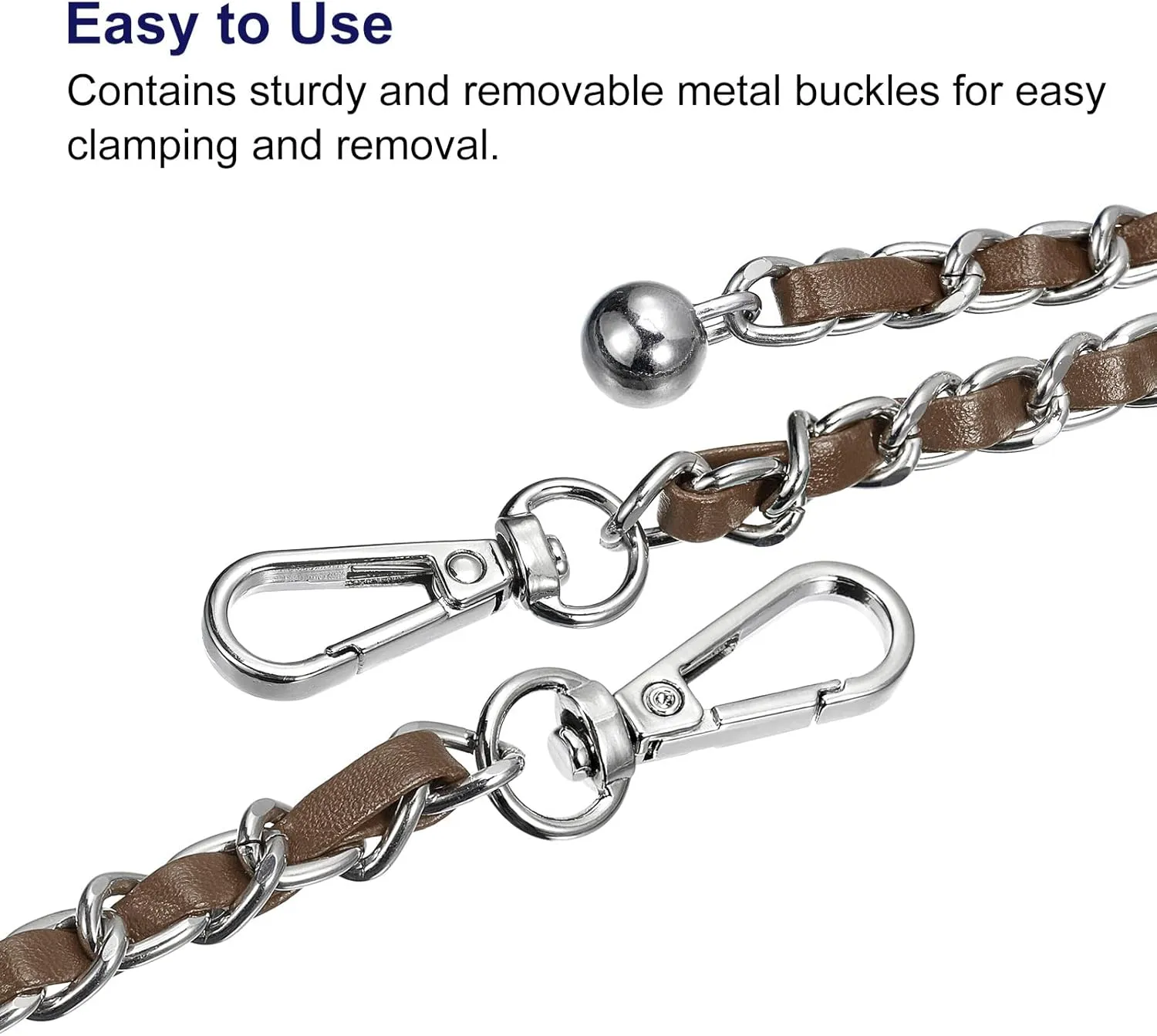 uxcell Purse Chain Strap, 47 Inch Leather Iron Chain Strap Adjustable Handbag Chains Cross Body Replacement for Wallets Clutch Bags Deep Brown/Silver Tone