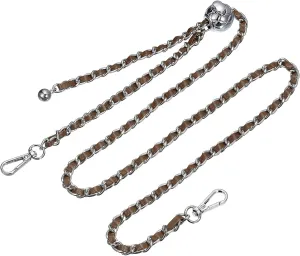 uxcell Purse Chain Strap, 47 Inch Leather Iron Chain Strap Adjustable Handbag Chains Cross Body Replacement for Wallets Clutch Bags Deep Brown/Silver Tone