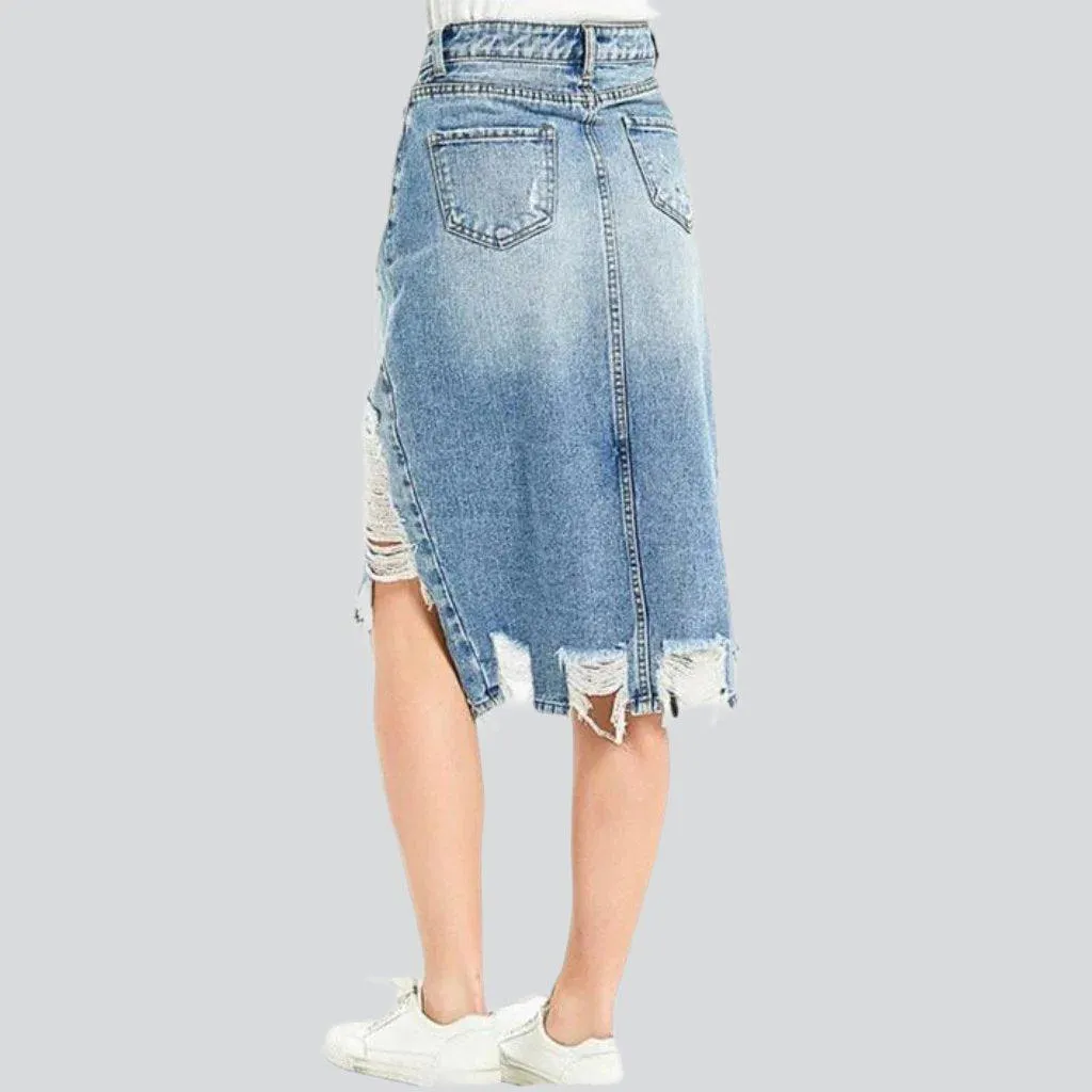V-shape slit denim skirt