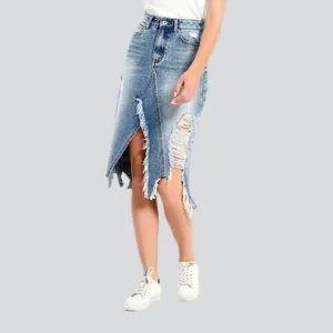 V-shape slit denim skirt