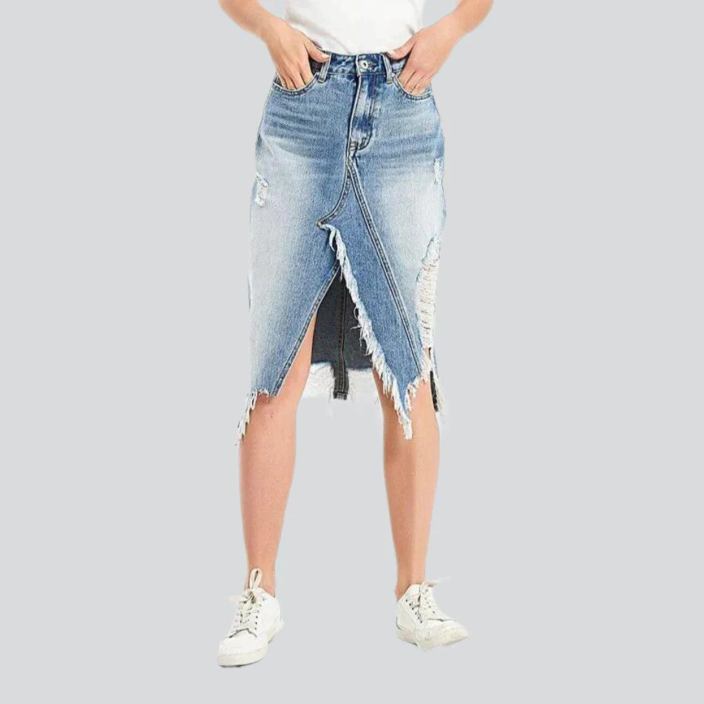 V-shape slit denim skirt