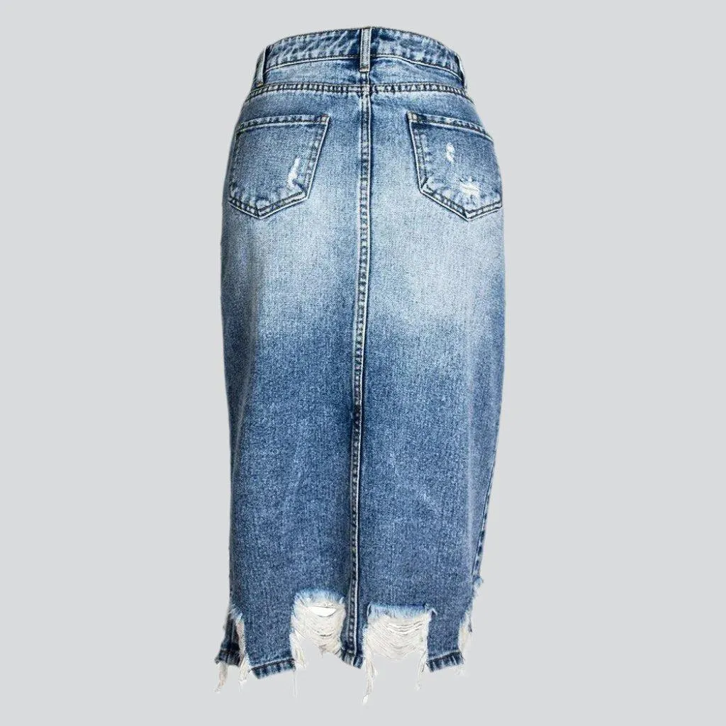 V-shape slit denim skirt