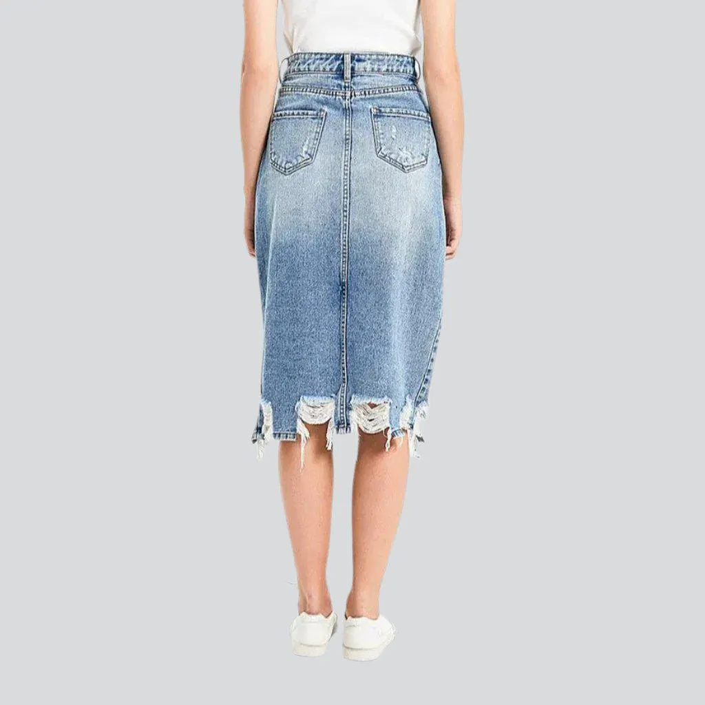 V-shape slit denim skirt