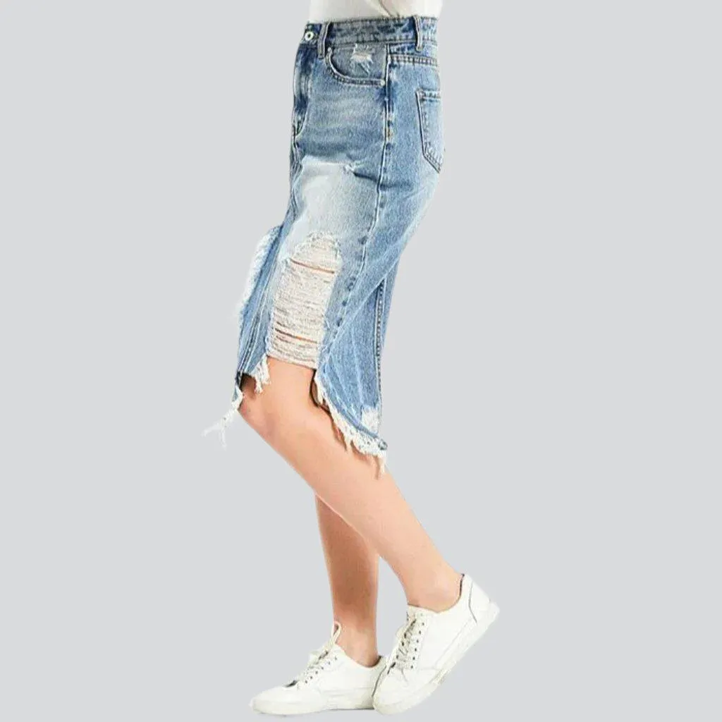 V-shape slit denim skirt