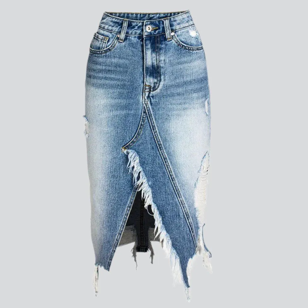V-shape slit denim skirt