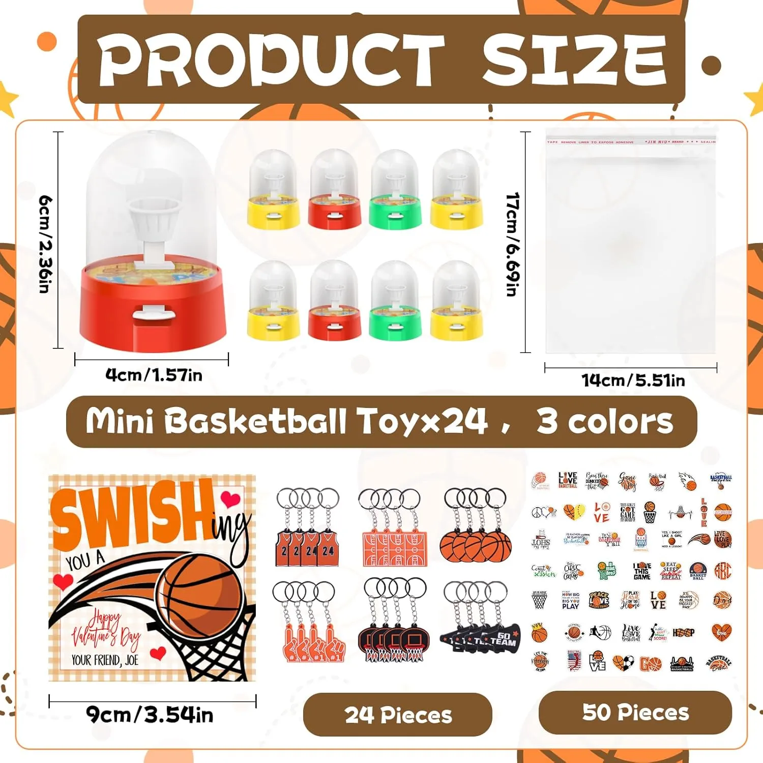 Valentine's Day Gifts 24 Pack Mini Finger Basketball Shooting Game Basketball Keychains Basketball Stickers Basketball Party Favors Classroom Rewards Carnival Prizes Party Supplies for Kids