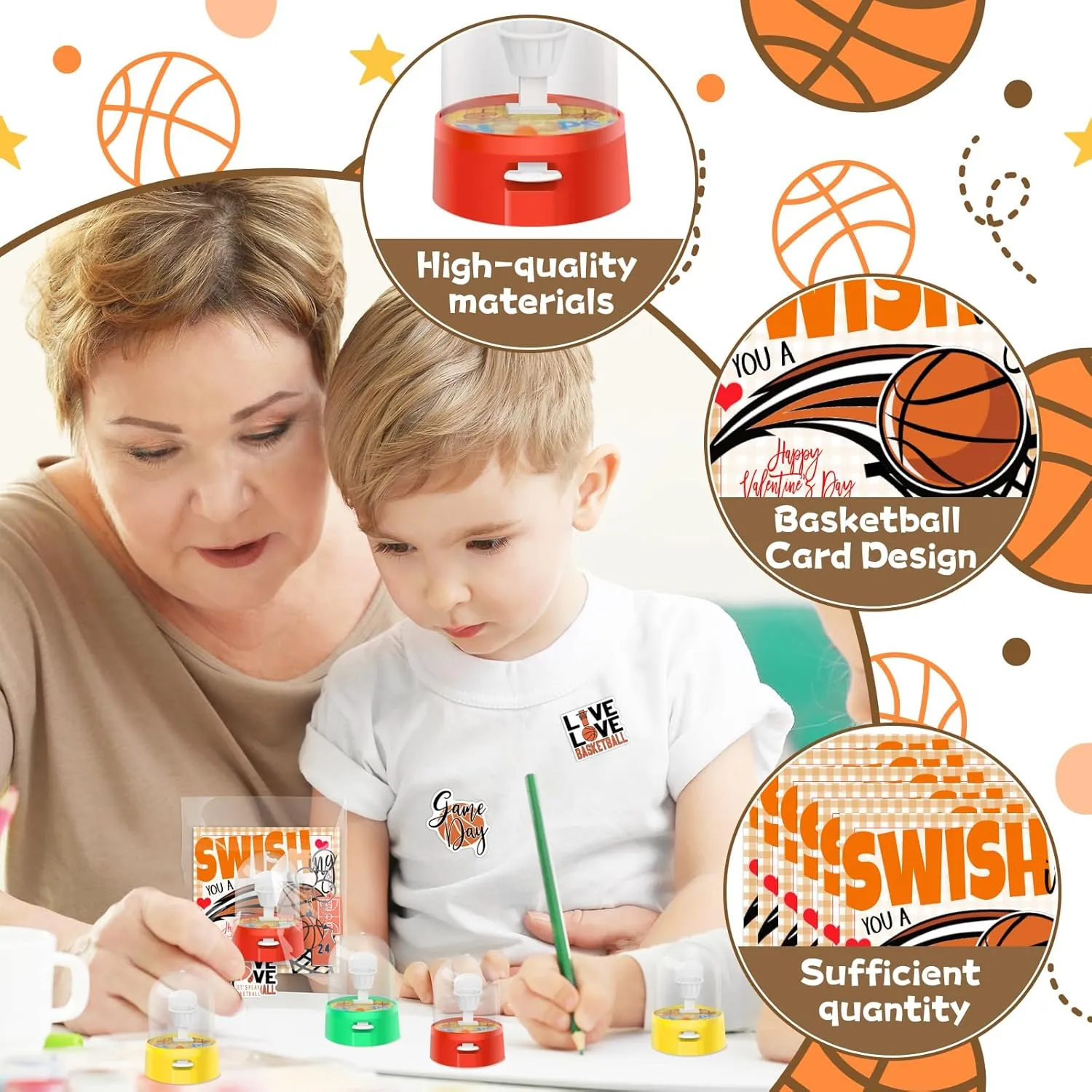 Valentine's Day Gifts 24 Pack Mini Finger Basketball Shooting Game Basketball Keychains Basketball Stickers Basketball Party Favors Classroom Rewards Carnival Prizes Party Supplies for Kids