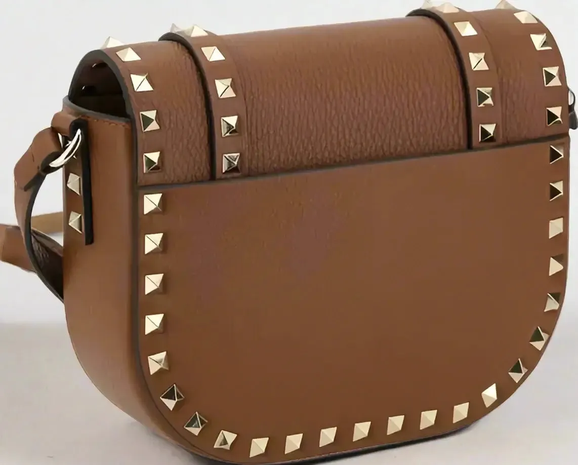 Valentino Garavani brown leather studded Shoulder Bag
