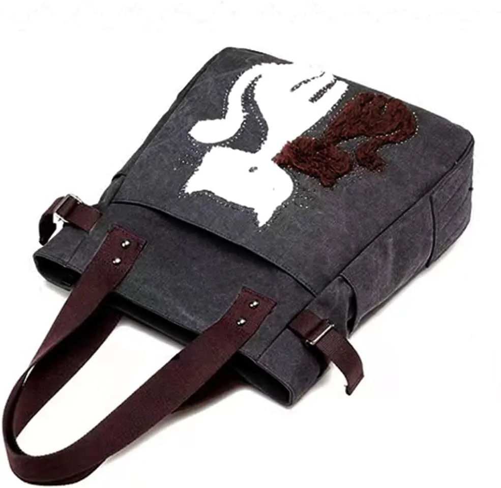 Valentoria Canvas Tote Handbag for Women Cute Cat Embroidery Shoulder Purse Large Zipper Travel Work Shopping Grocery Bags
