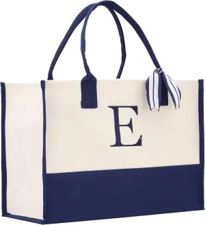 VANESSA ROSELLA Premium Quality Personalized Gift Monogram Initial 100% Cotton Chic Tote Bag with Customize Option - Navy