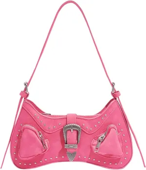 Verdusa Women's Punk Studded PU Leather Handbags Vintage Shoulder Bag Top Handle Underarm Bag