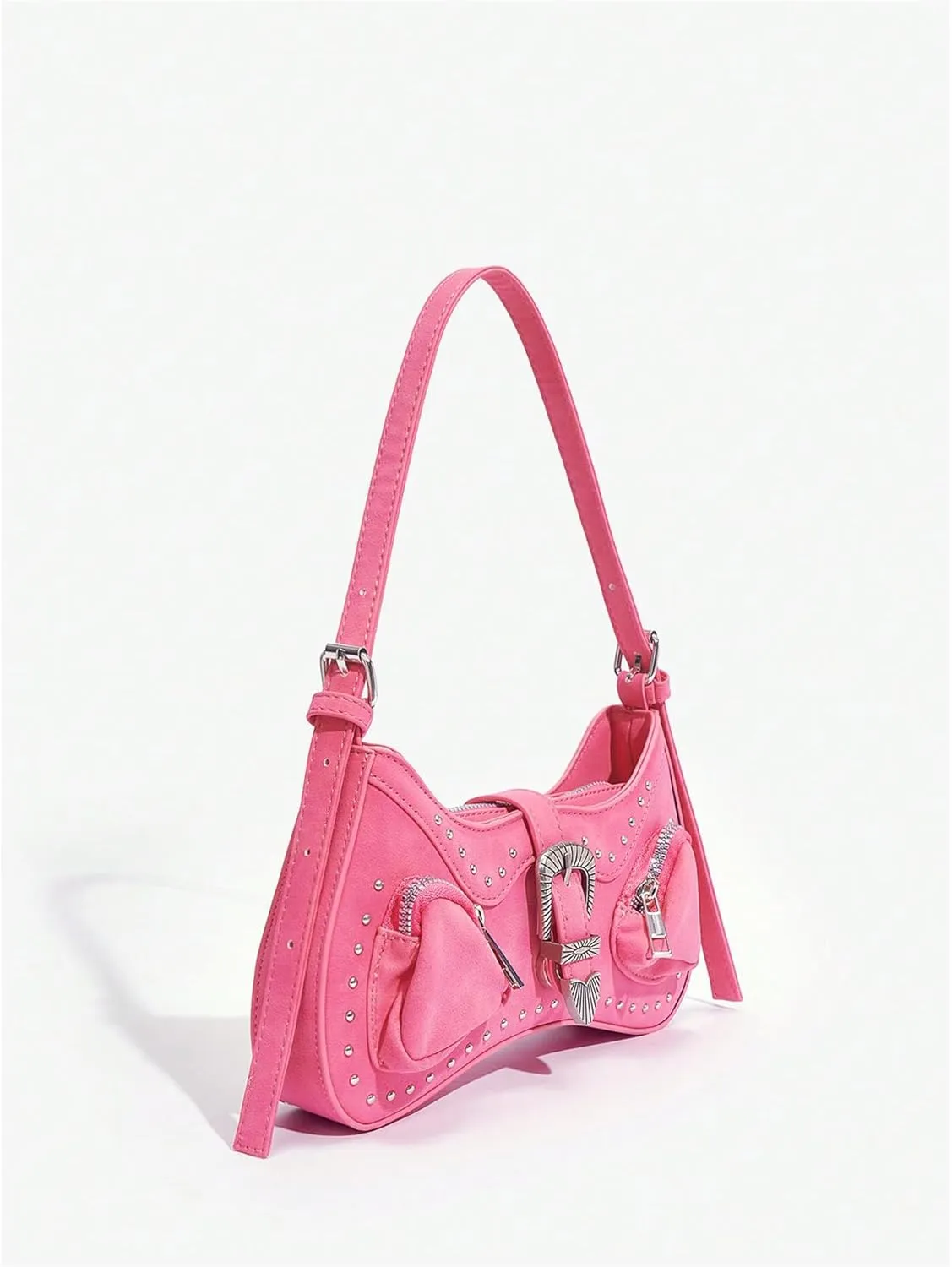 Verdusa Women's Punk Studded PU Leather Handbags Vintage Shoulder Bag Top Handle Underarm Bag