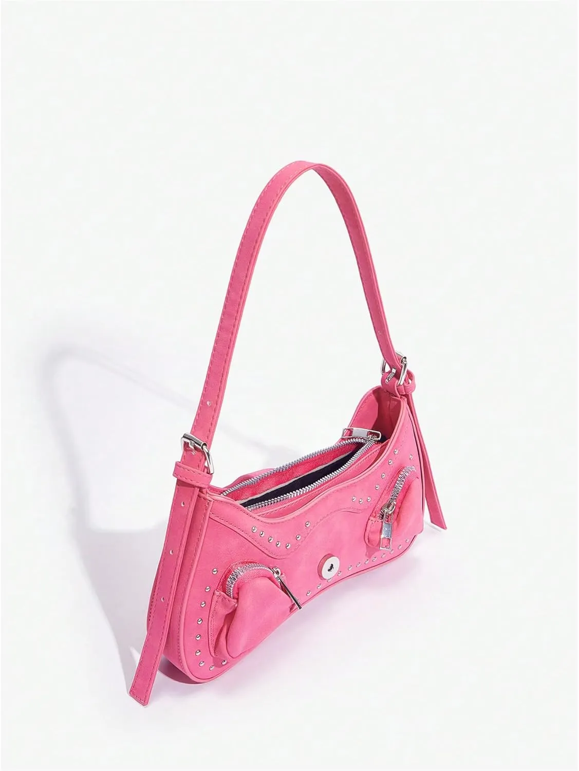 Verdusa Women's Punk Studded PU Leather Handbags Vintage Shoulder Bag Top Handle Underarm Bag