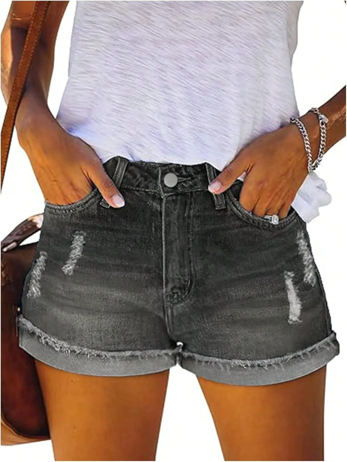 Verdusa Women's Ripped Distressed Skinny Denim Shorts