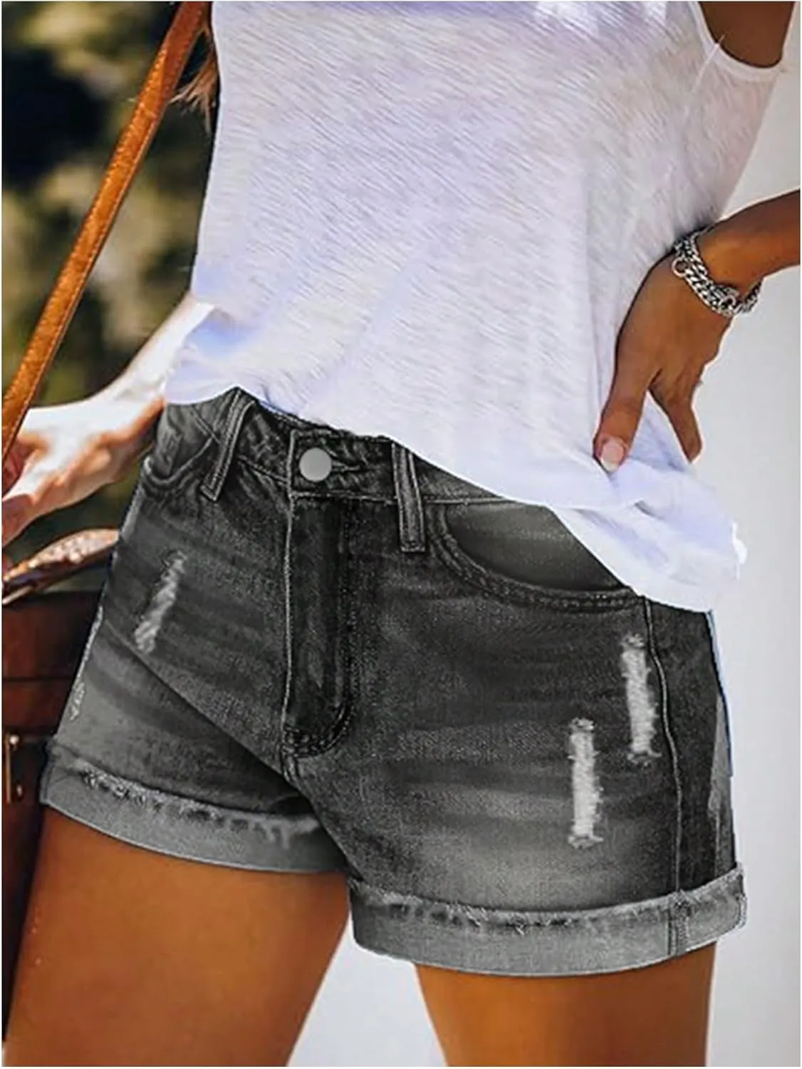 Verdusa Women's Ripped Distressed Skinny Denim Shorts