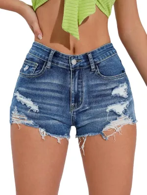 Verdusa Women's Ripped Distressed Skinny Denim Shorts