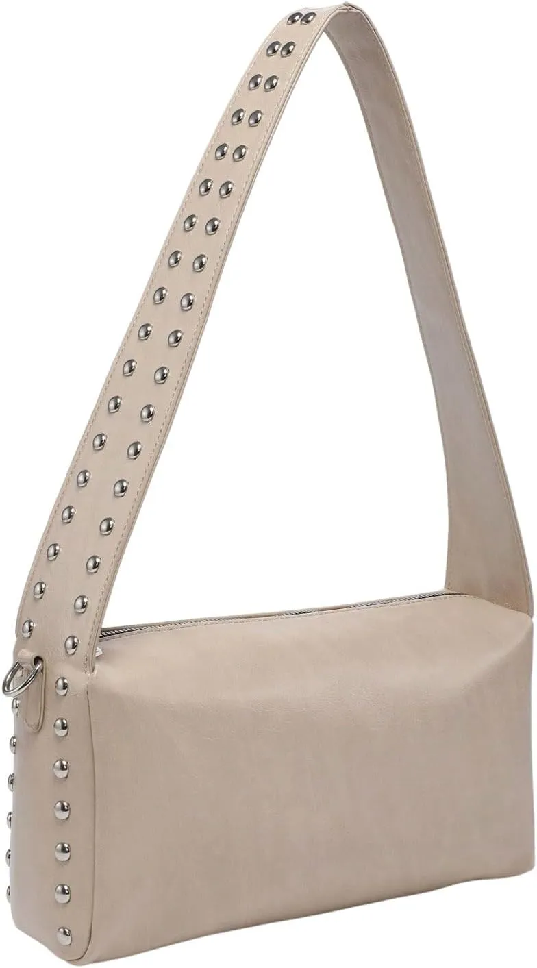 Verdusa Women's Rivert Decor PU Leather Shoulder Bag Studded Zipper Square Bag