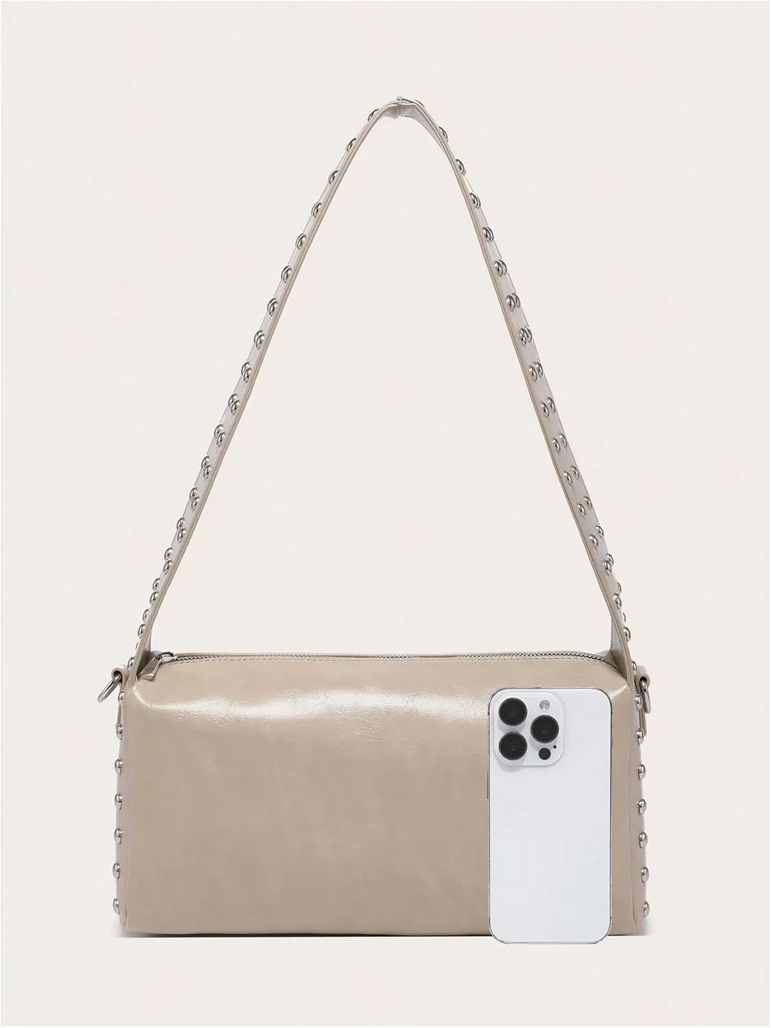 Verdusa Women's Rivert Decor PU Leather Shoulder Bag Studded Zipper Square Bag