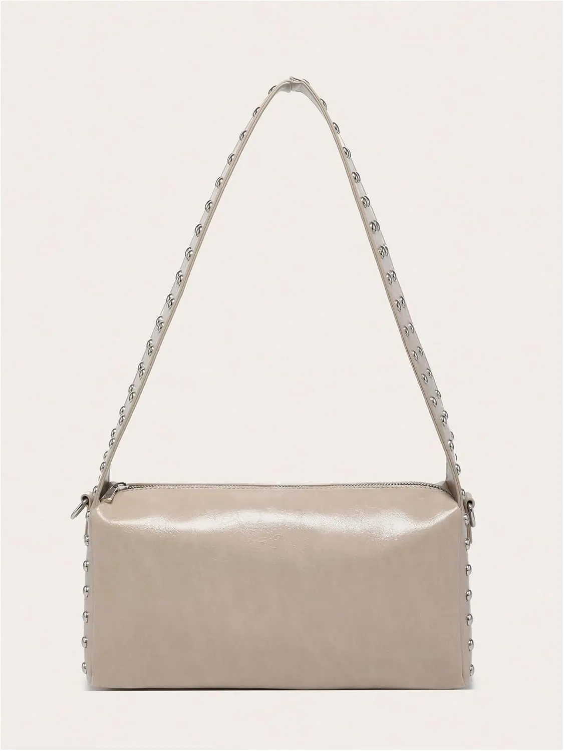 Verdusa Women's Rivert Decor PU Leather Shoulder Bag Studded Zipper Square Bag