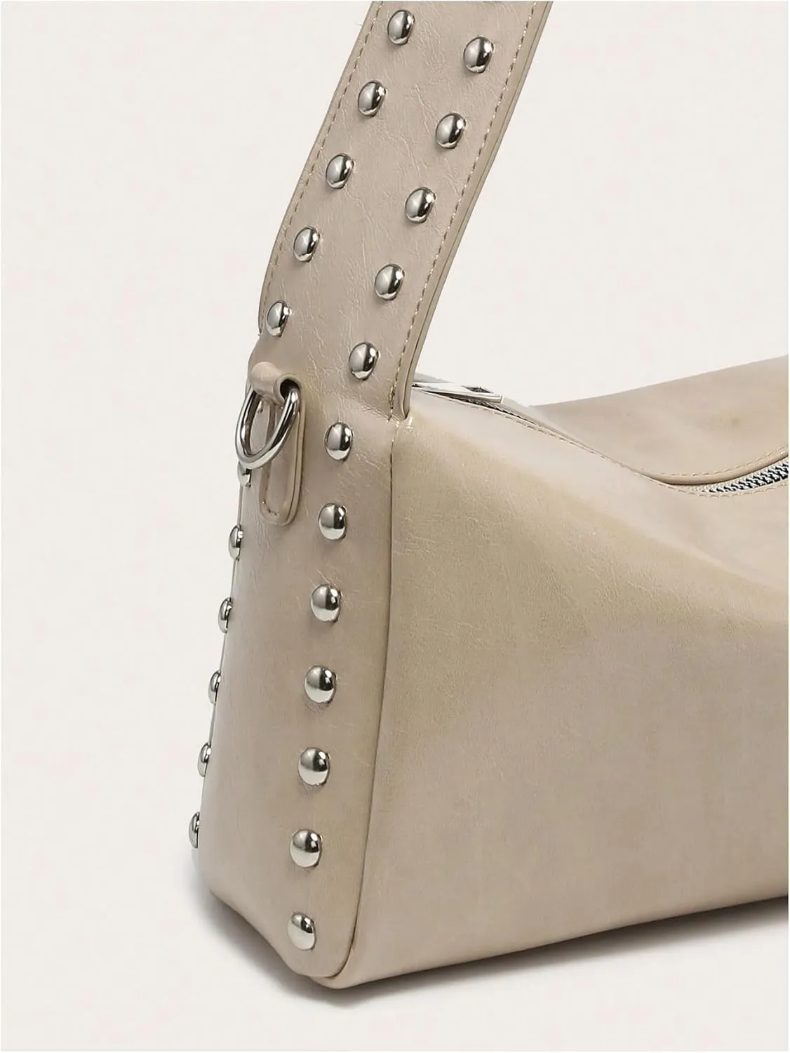 Verdusa Women's Rivert Decor PU Leather Shoulder Bag Studded Zipper Square Bag