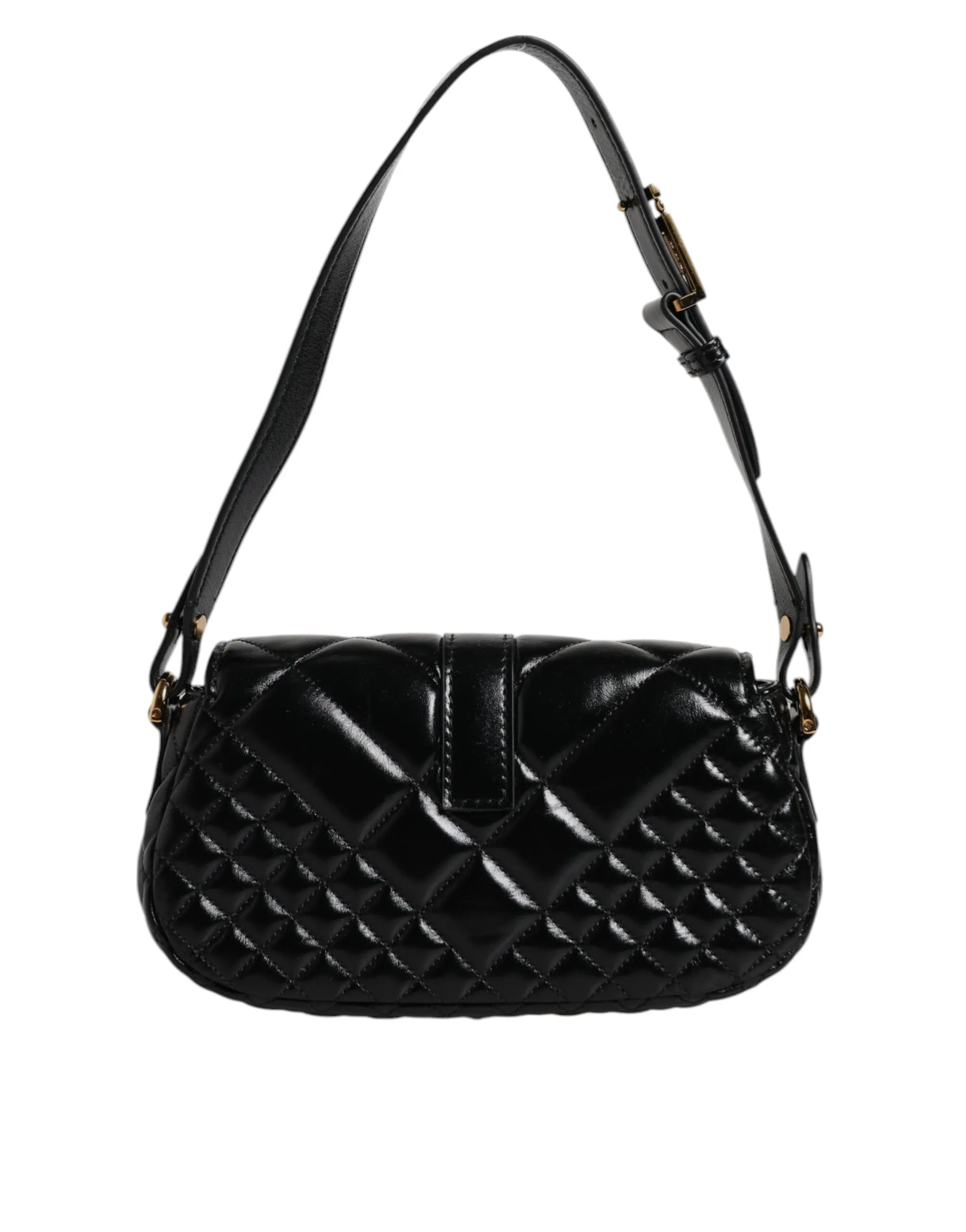 Versace Black Leather Calf Quilted Shoulder Strap Bag