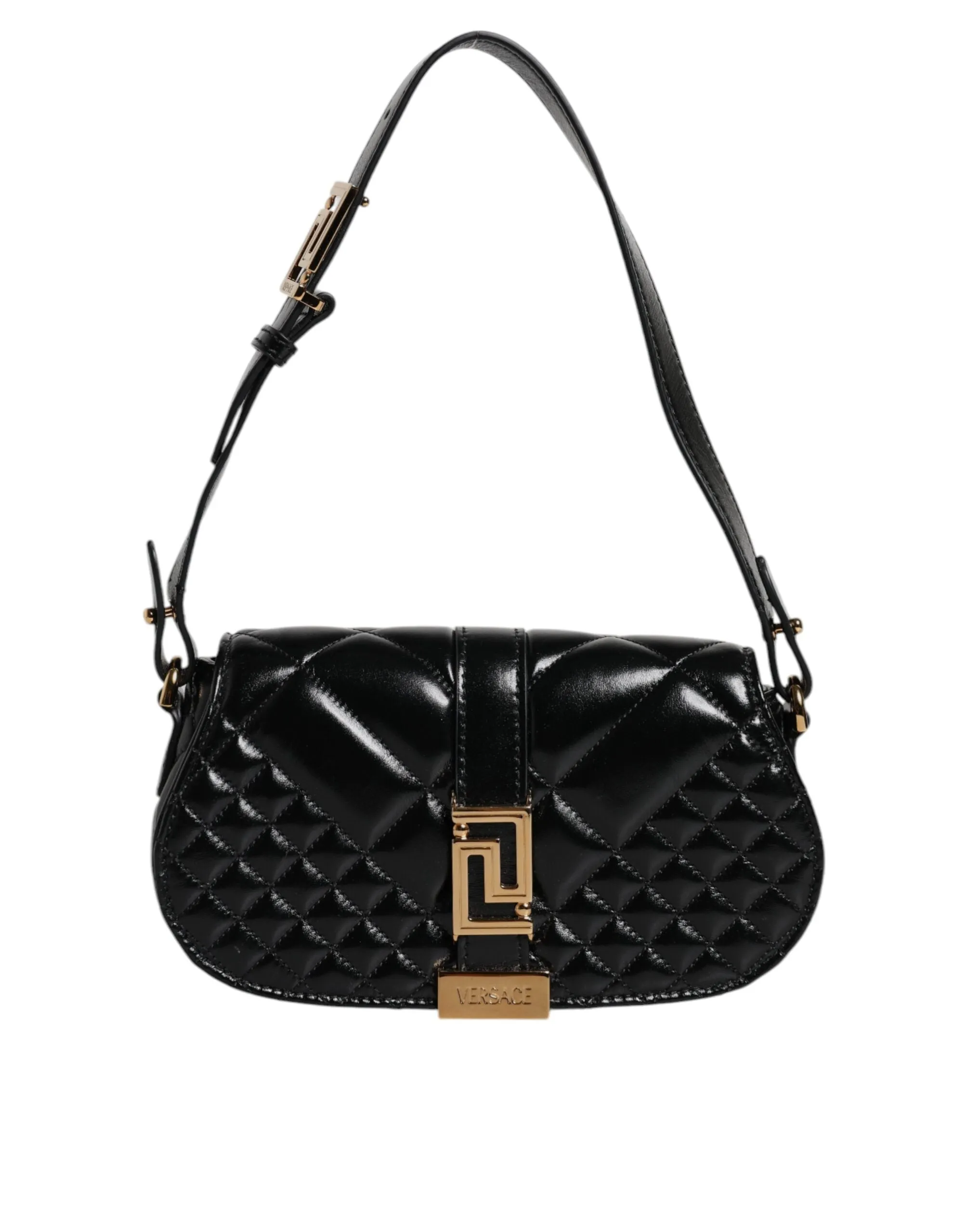 Versace Black Leather Calf Quilted Shoulder Strap Bag