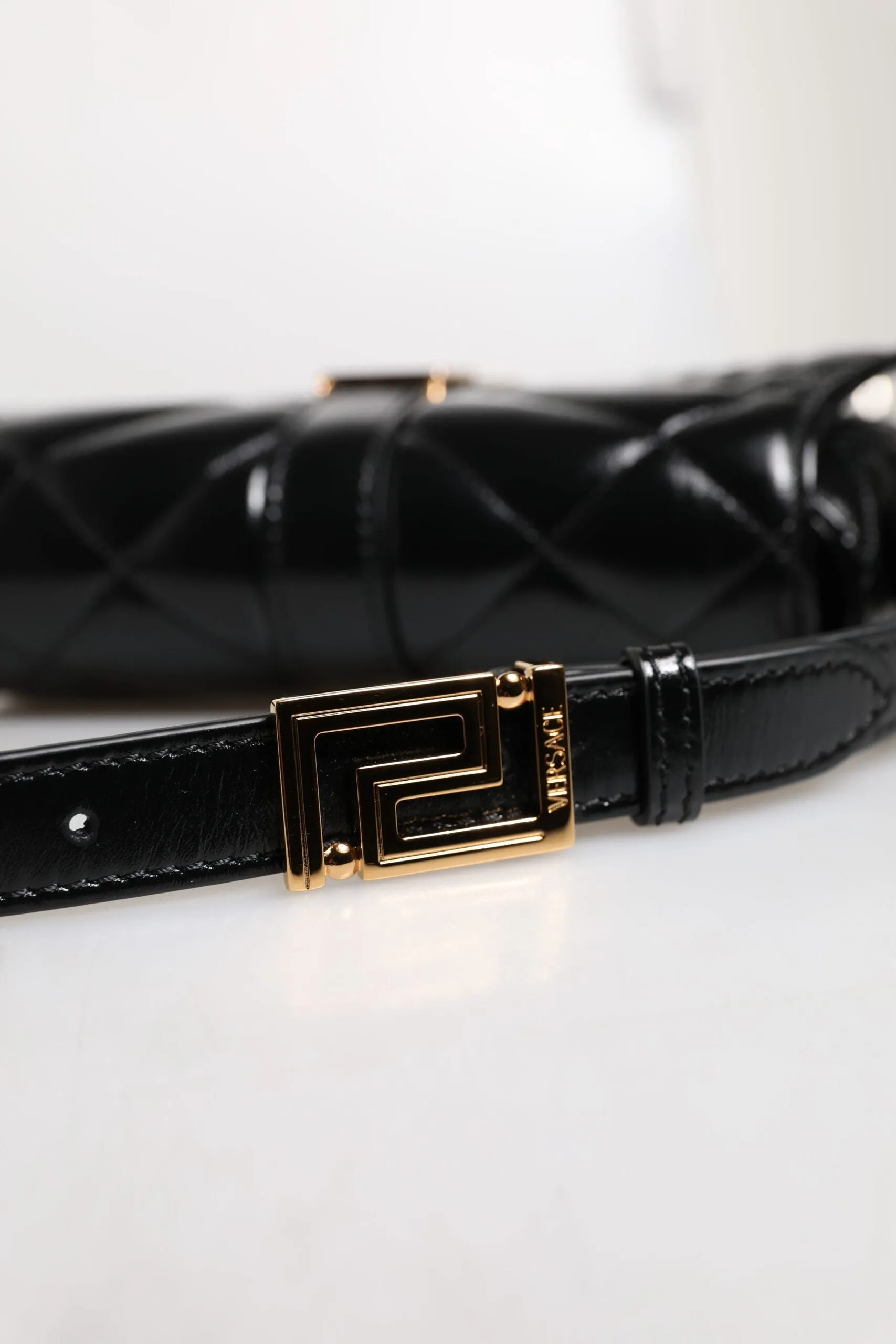 Versace Black Leather Calf Quilted Shoulder Strap Bag